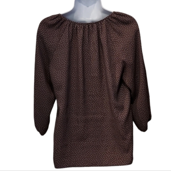 Loft Polka Dot Brown Lightweight Tie Front Top - Picture 3 of 5